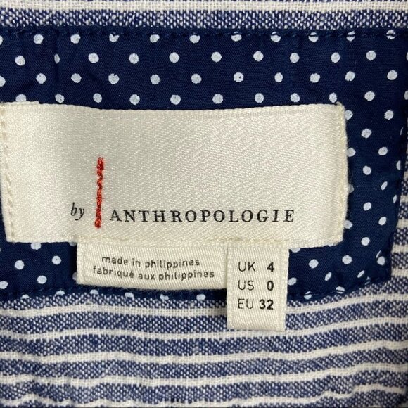 Anthropologie‎ Linen Blue Striped Romper Tie Waist Size 0 Bohemian Playsuit Boho - Picture 3 of 10